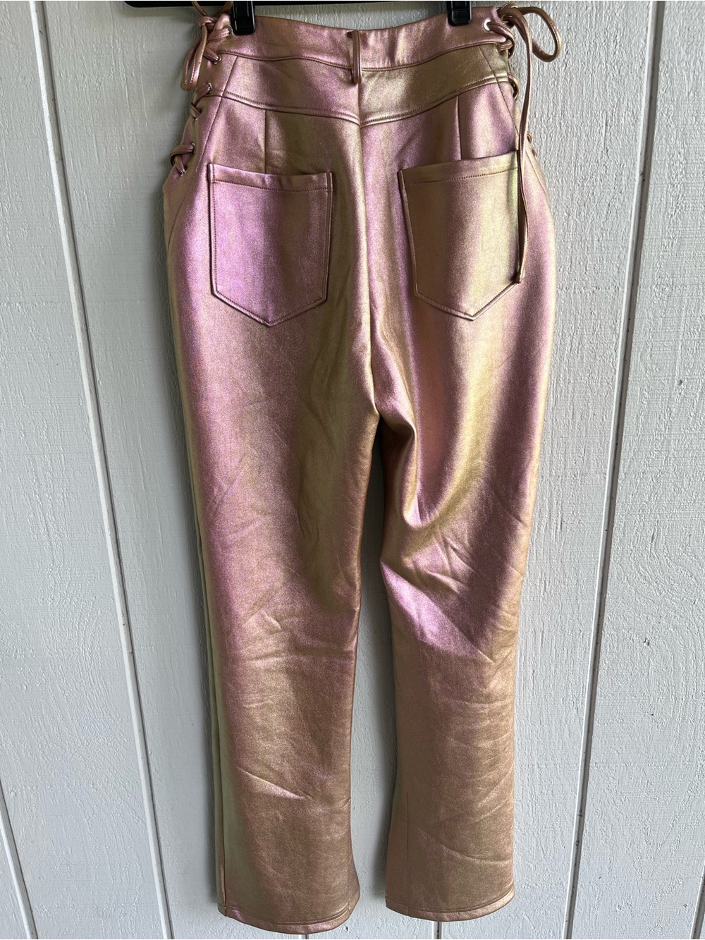 NWT NICHOLAS Metallic Pink Rose Faux Leather Lace Up Valeria Pant in Size‎ 6 - Picture 5 of 9